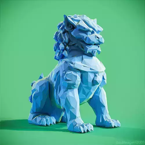 Low poly Chinese lion guardian Papercraft 3D print model