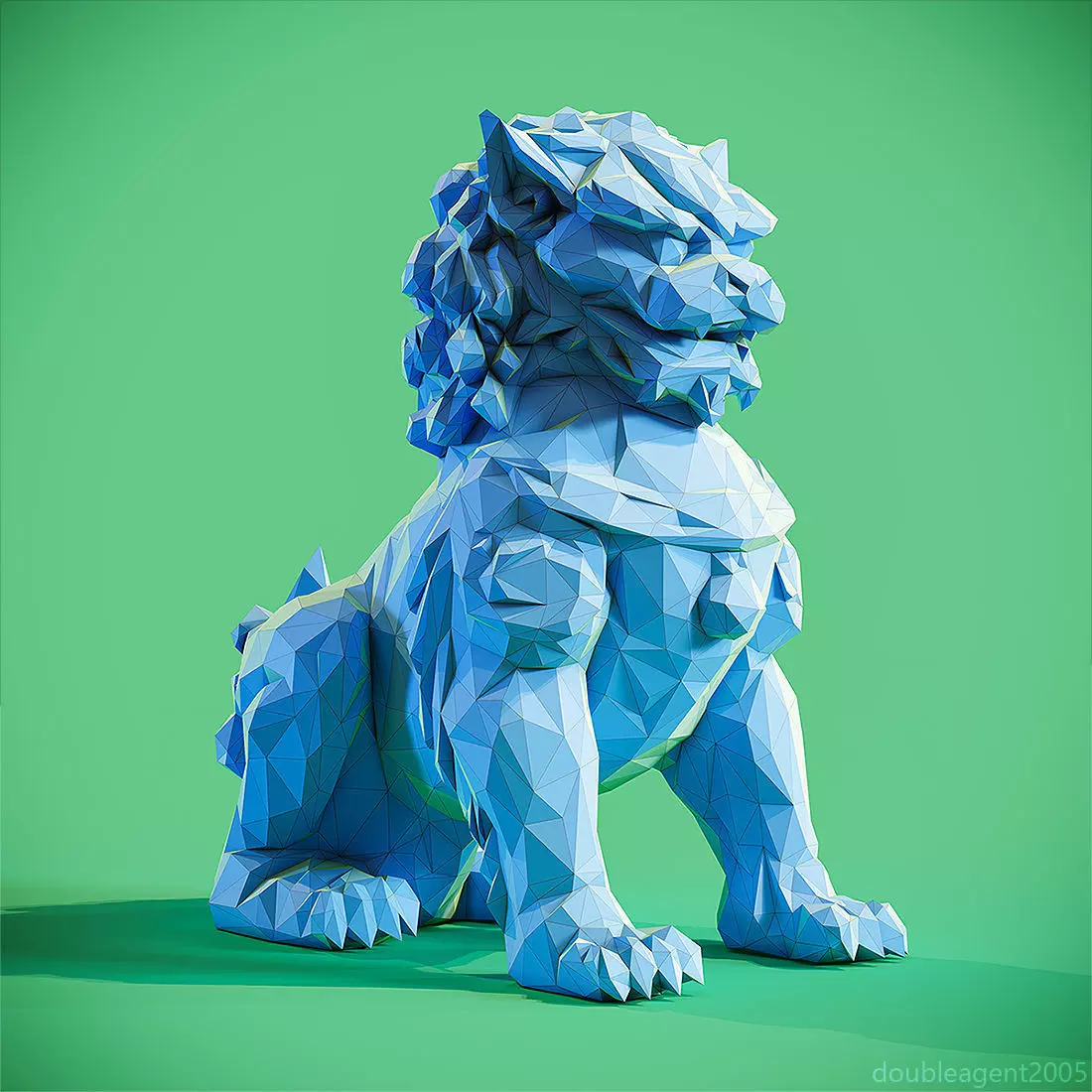 Low poly Chinese lion guardian Papercraft 3D print model_0