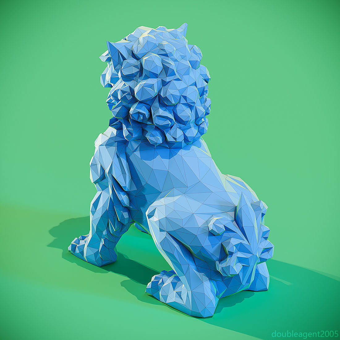 Low poly Chinese lion guardian Papercraft 3D print model_7