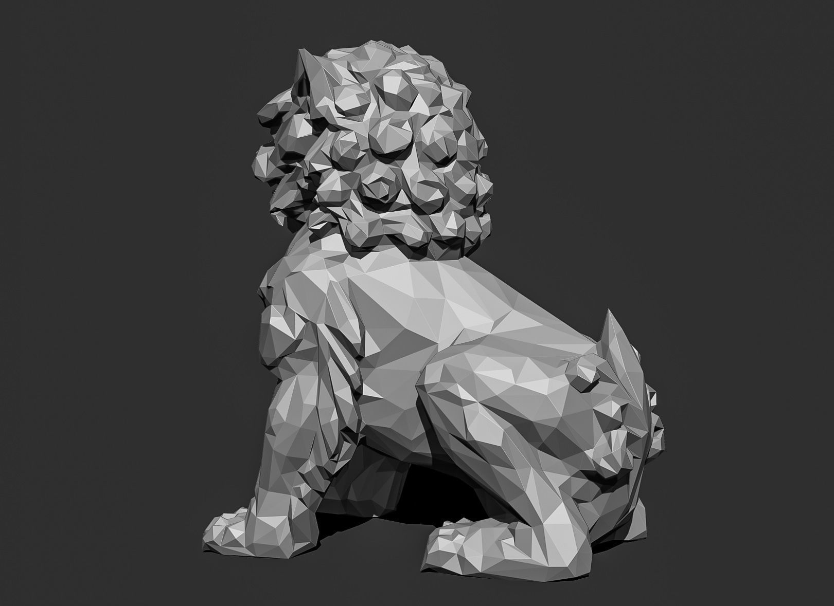 Low poly Chinese lion guardian Papercraft 3D print model_17