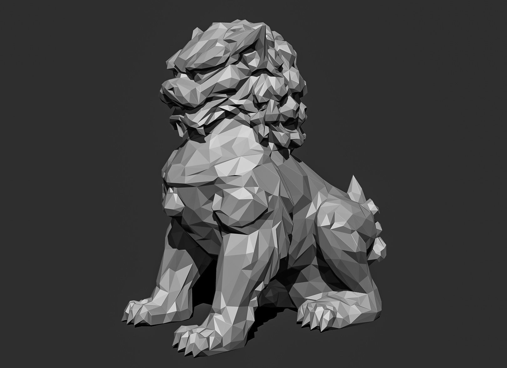 Low poly Chinese lion guardian Papercraft 3D print model_19