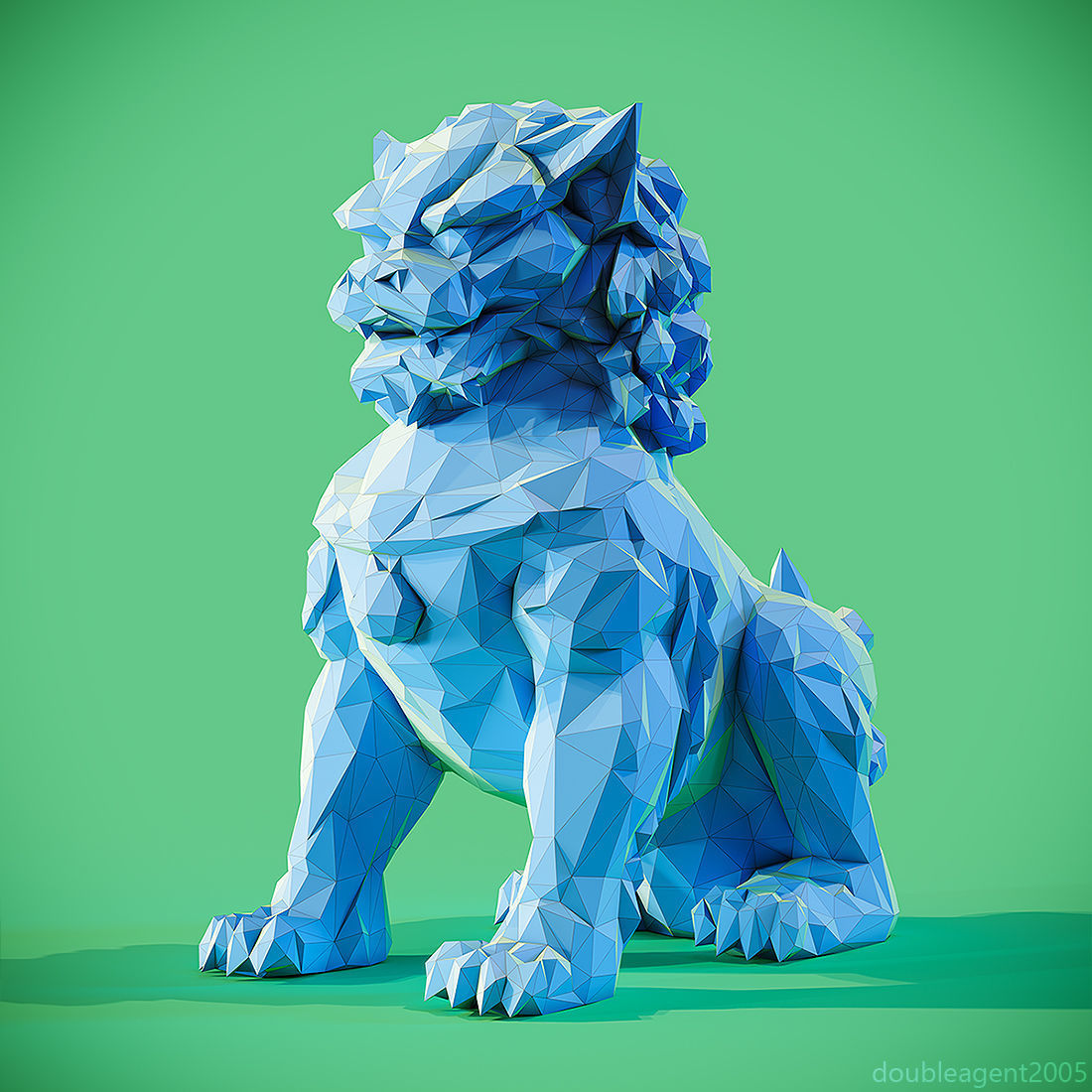 Low poly Chinese lion guardian Papercraft 3D print model_1