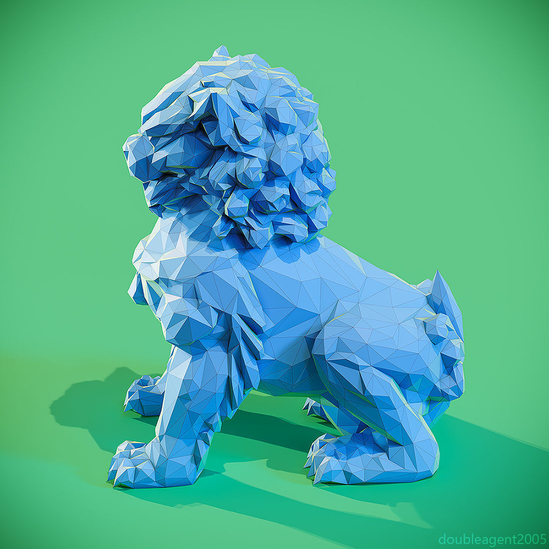 Low poly Chinese lion guardian Papercraft 3D print model_8