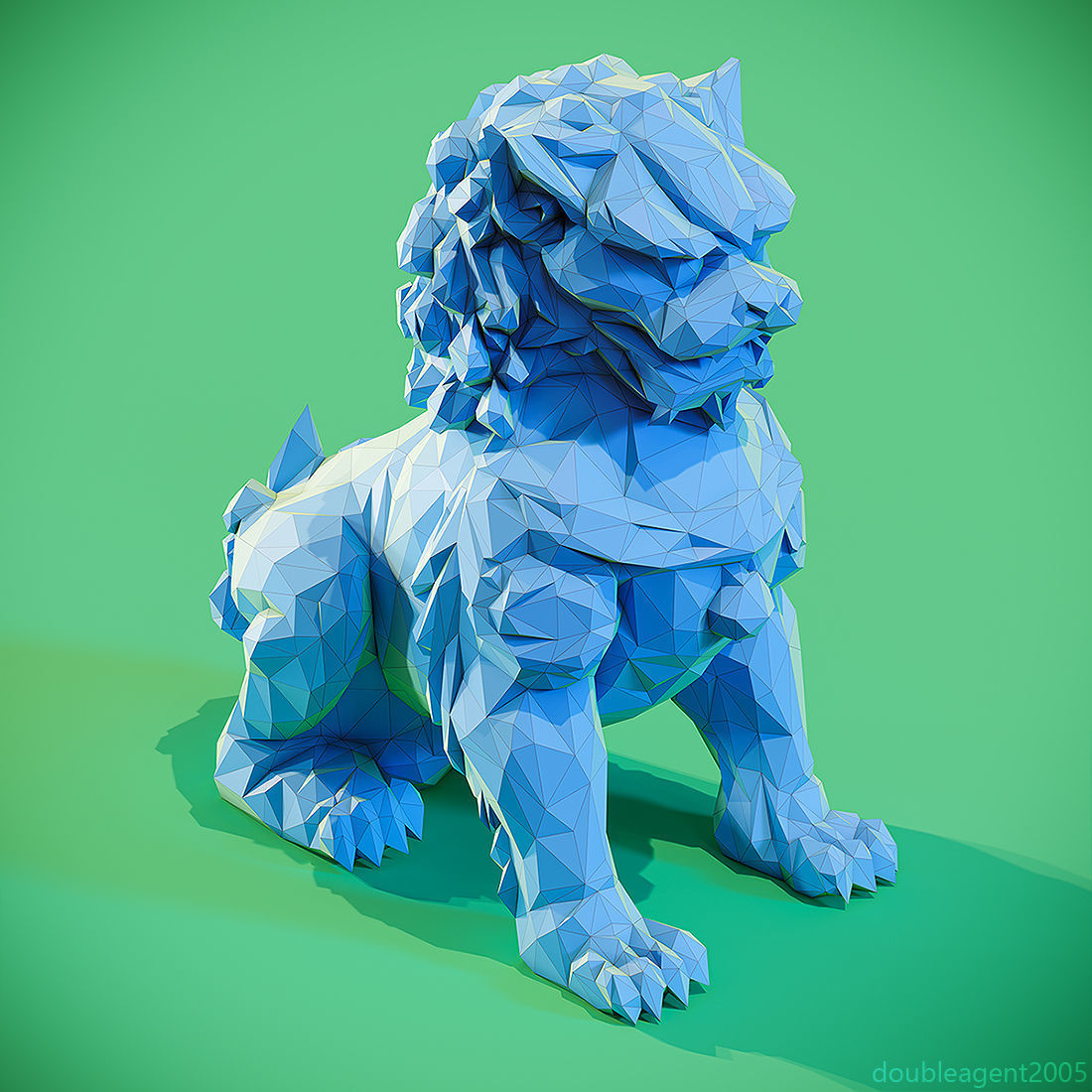 Low poly Chinese lion guardian Papercraft 3D print model_9