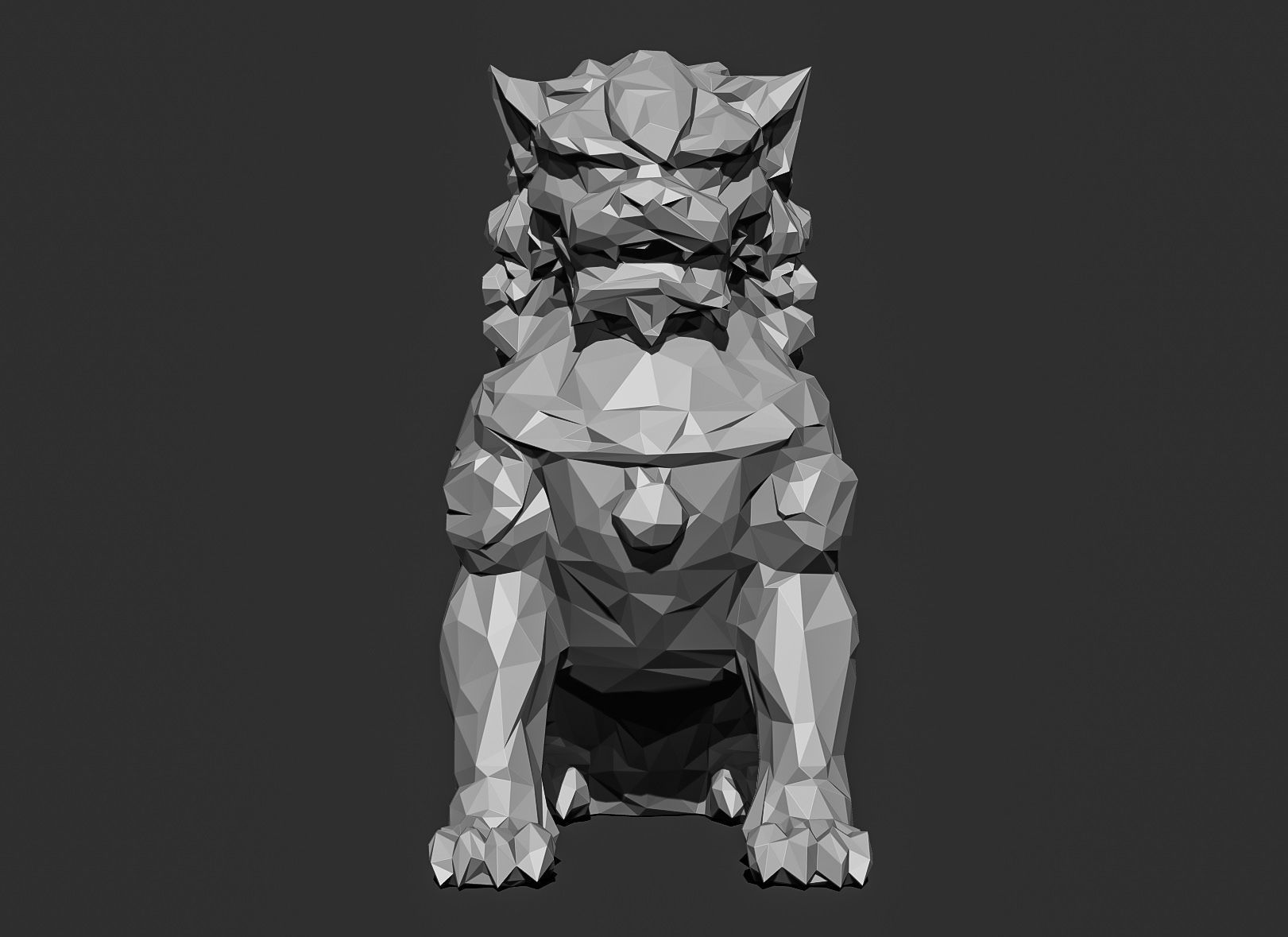 Low poly Chinese lion guardian Papercraft 3D print model_15