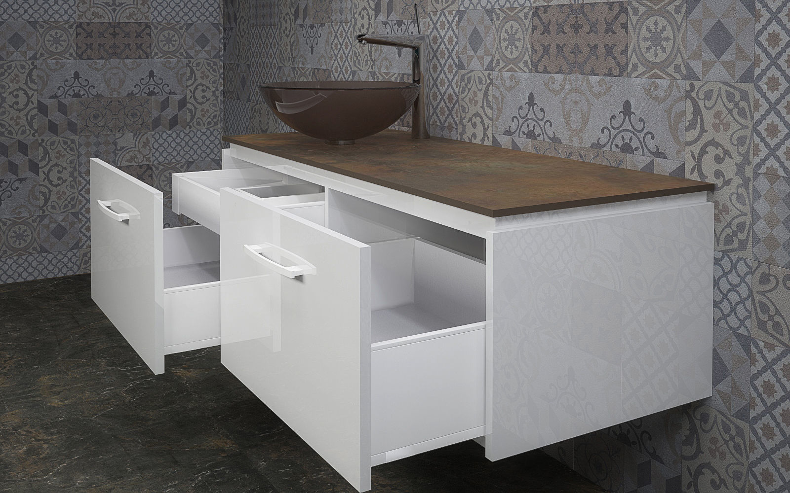 Bathrooms bathroom with sink and marble wall 3D model_2