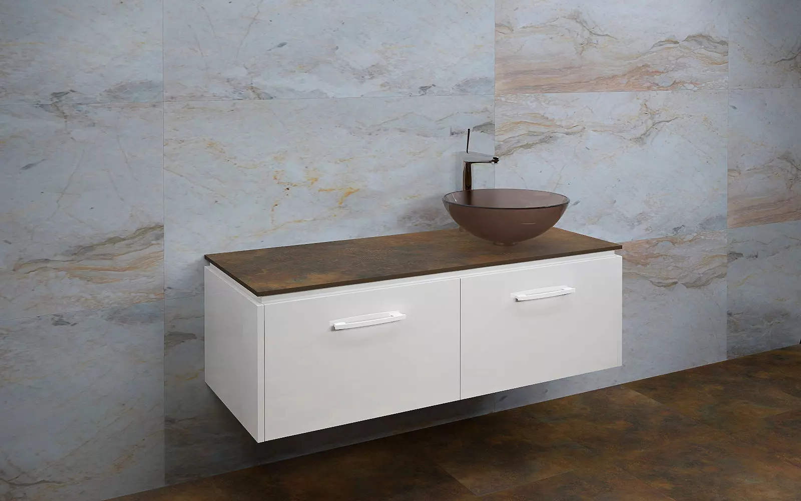 Bathrooms bathroom with wooden sink and tiled walls 3D model_0