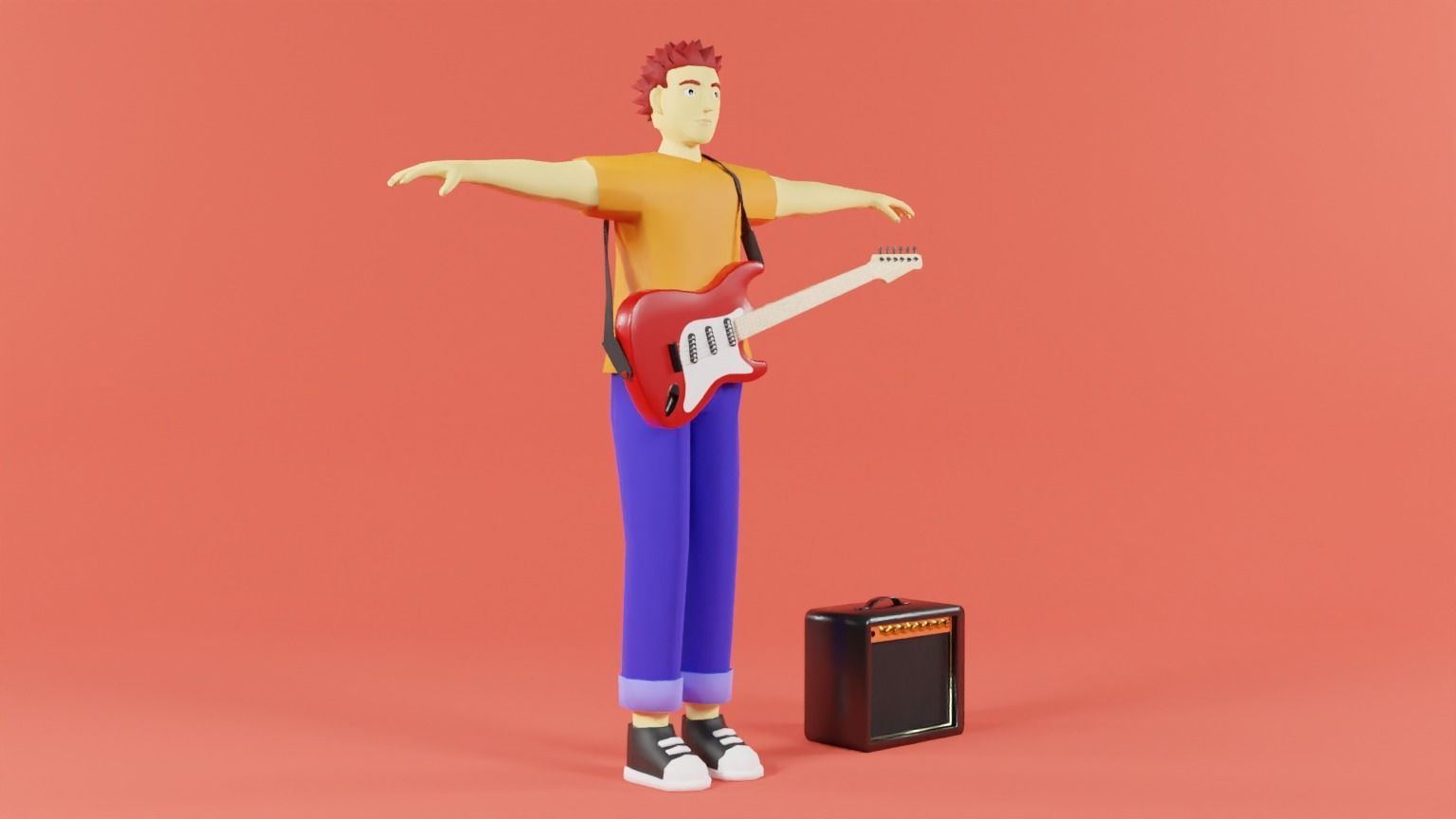 Rocker Man Cartoon Character Low-poly 3D model_2