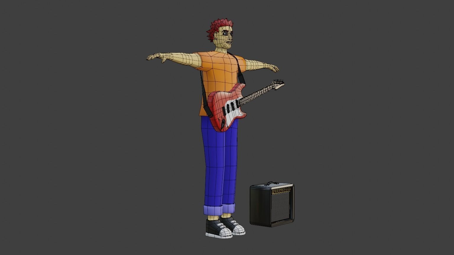 Rocker Man Cartoon Character Low-poly 3D model_8