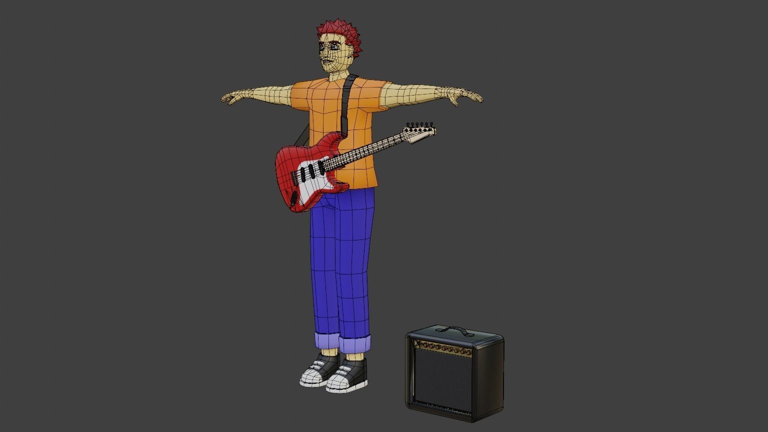 Rocker Man Cartoon Character Low-poly 3D model_5