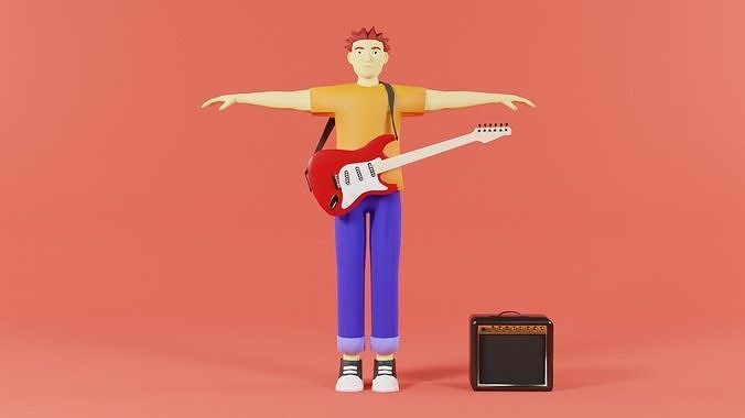 Rocker Man Cartoon Character Low-poly 3D model