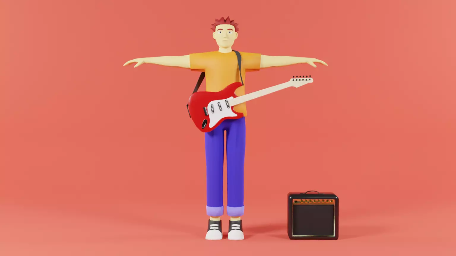 Rocker Man Cartoon Character Low-poly 3D model_0
