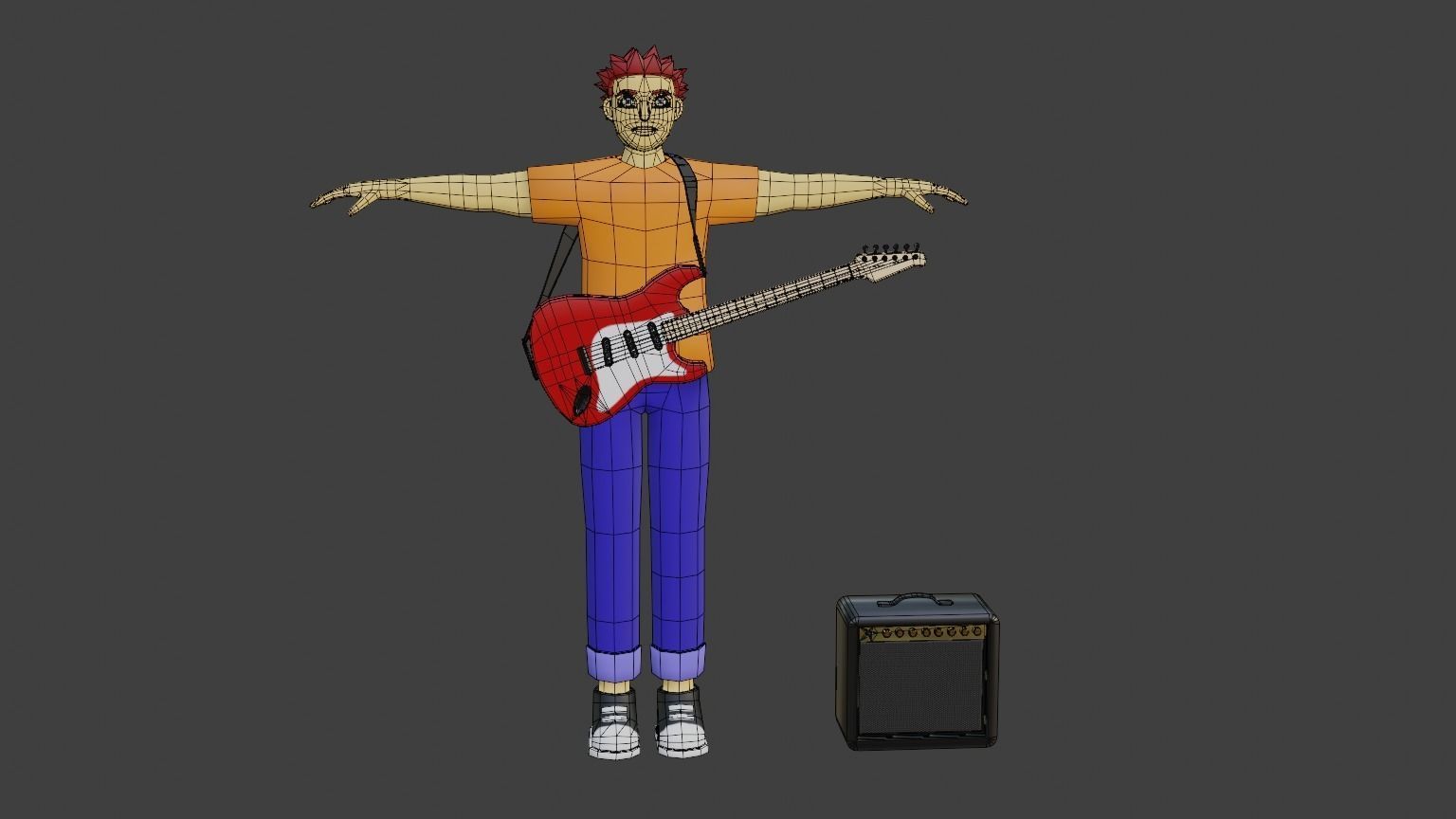 Rocker Man Cartoon Character Low-poly 3D model_4