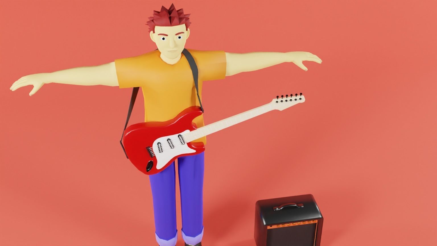 Rocker Man Cartoon Character Low-poly 3D model_1