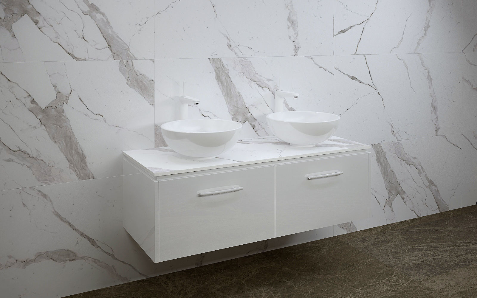 Bathrooms two sinks with marble wall 3D model_1