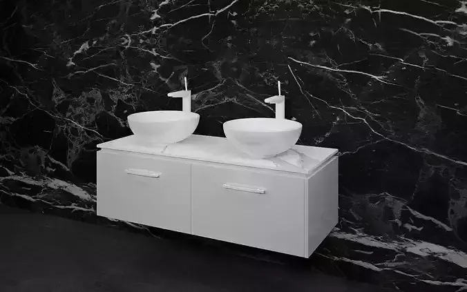 Bathrooms two sinks with marble wall