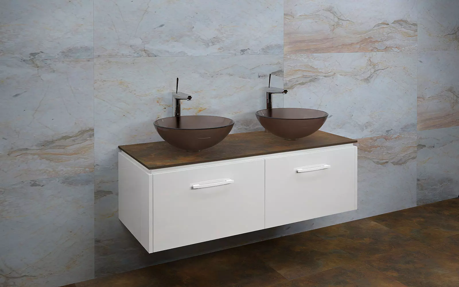 Bathrooms bathroom with two sinks and mirror 3D model_0