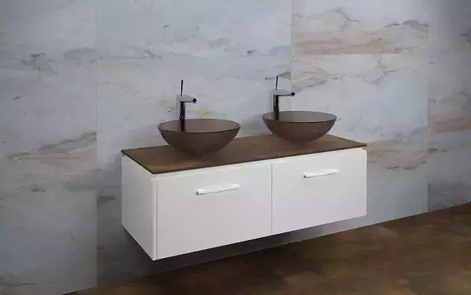Bathrooms bathroom with two sinks and mirror