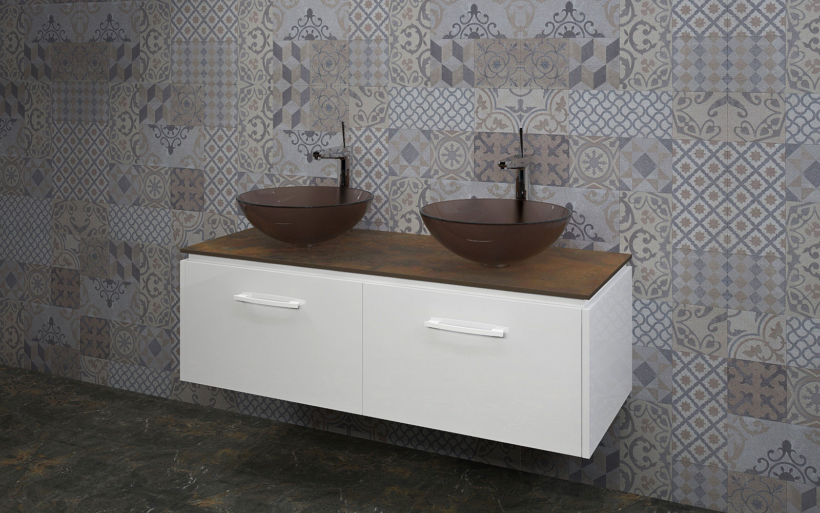 Bathrooms bathroom with two sinks and mirror 3D model_1