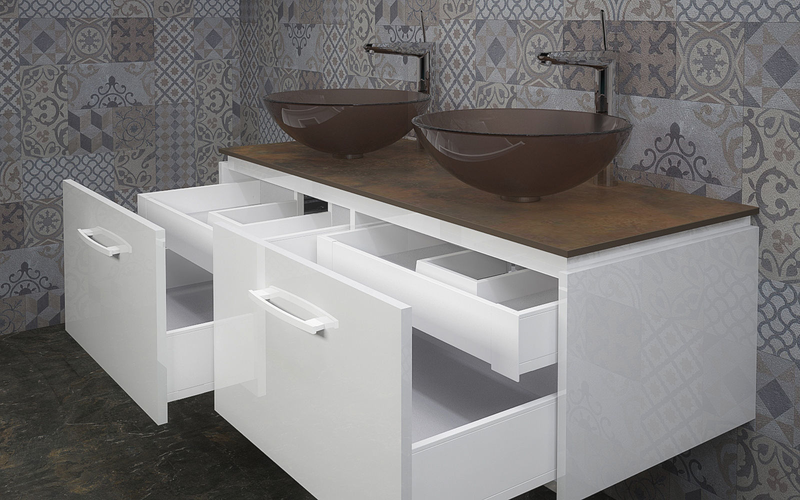 Bathrooms bathroom with two sinks and mirror 3D model_2