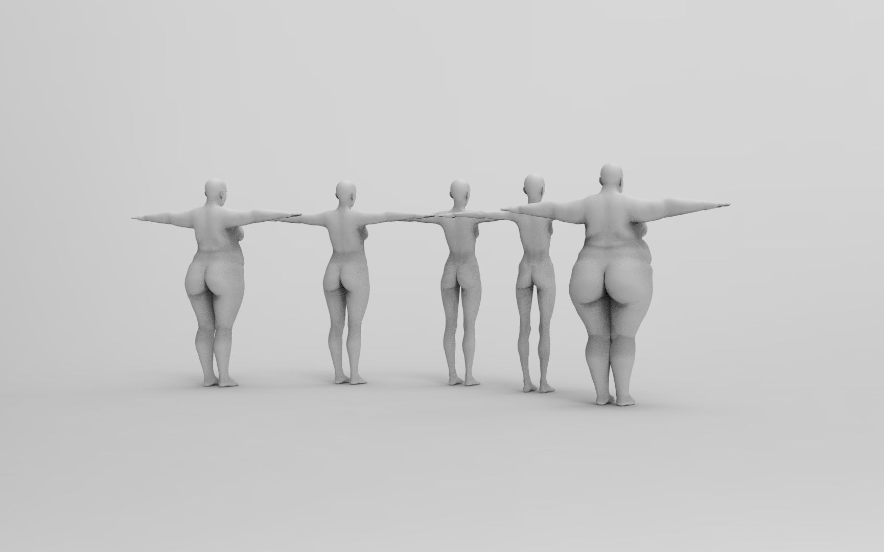 Five Different Female Body T pose Low-poly 3D model_4