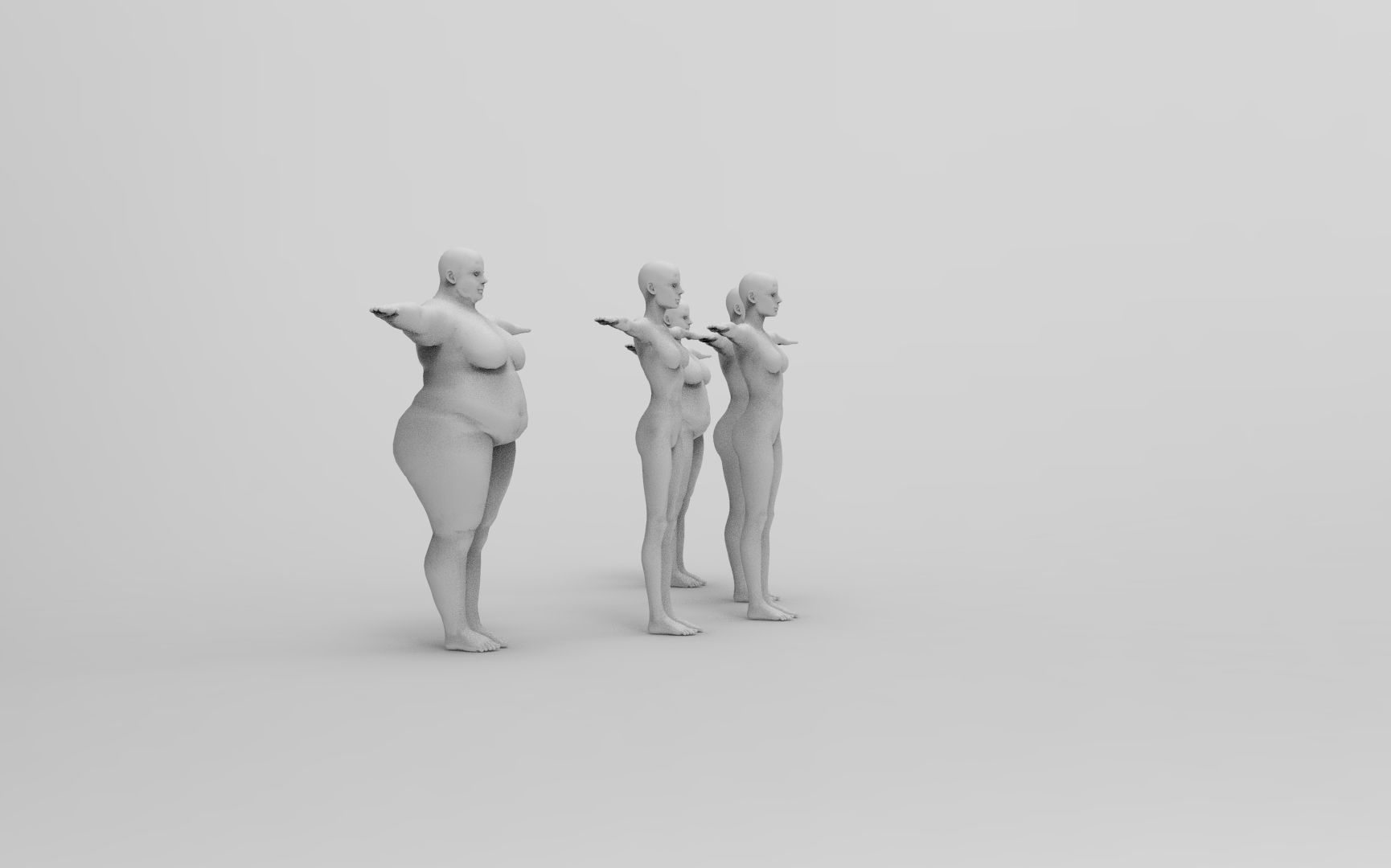 Five Different Female Body T pose Low-poly 3D model_8