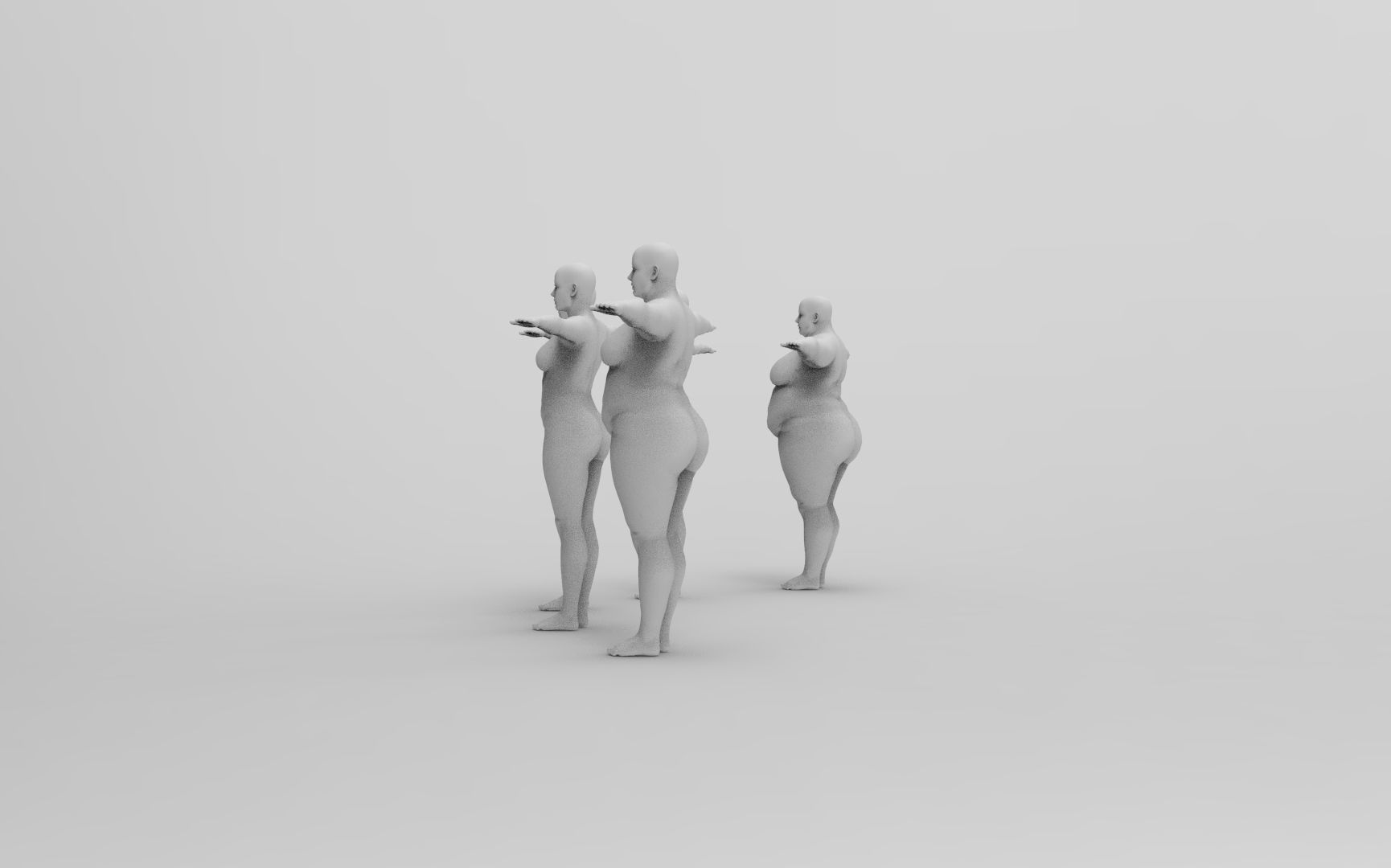 Five Different Female Body T pose Low-poly 3D model_16