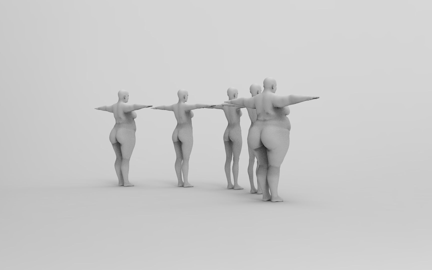 Five Different Female Body T pose Low-poly 3D model_5