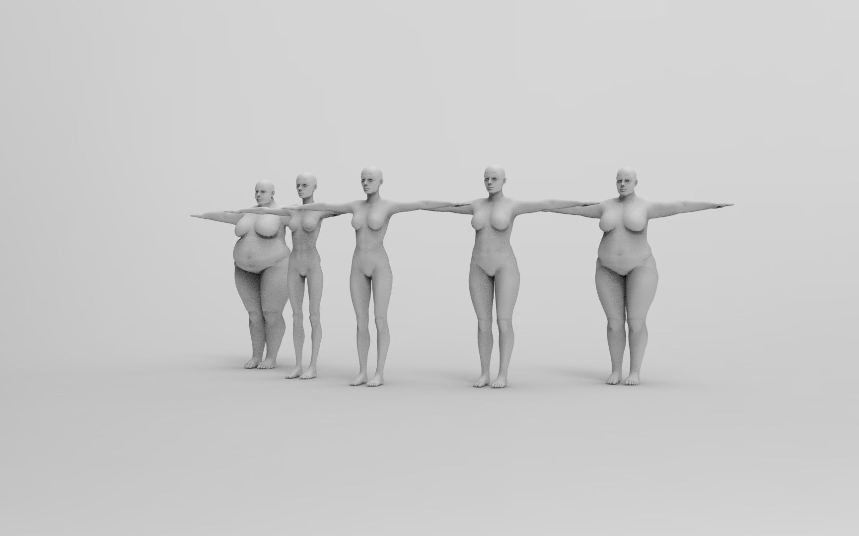 Five Different Female Body T pose Low-poly 3D model_12