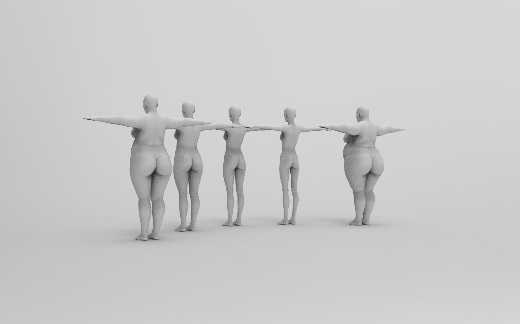 Five Different Female Body T pose Low-poly 3D model_18