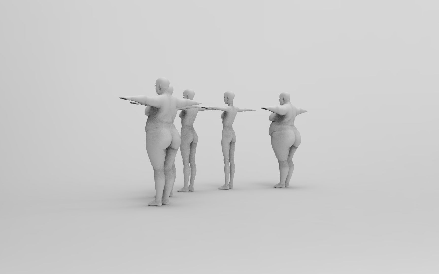 Five Different Female Body T pose Low-poly 3D model_17