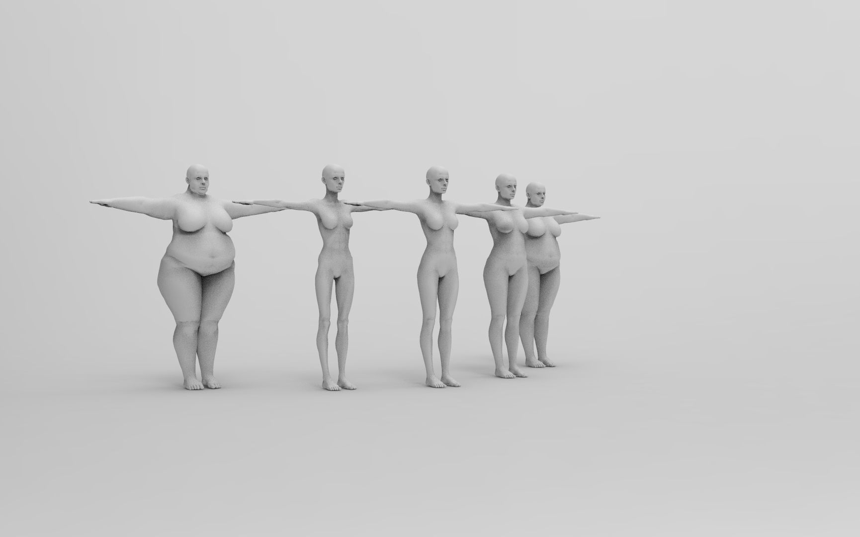 Five Different Female Body T pose Low-poly 3D model_10