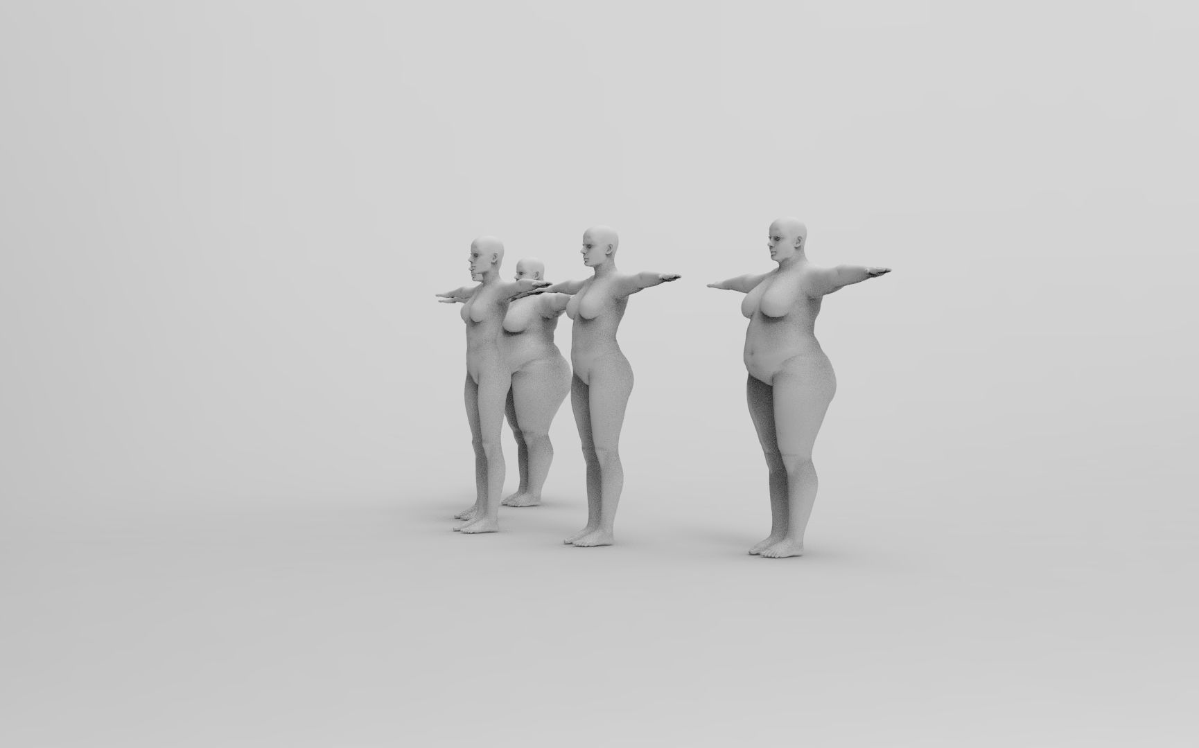 Five Different Female Body T pose Low-poly 3D model_14