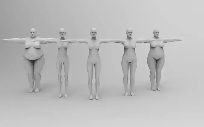 Five Different Female Body T pose Low-poly 3D model Five Different Female Body T pose Low-poly 3D model