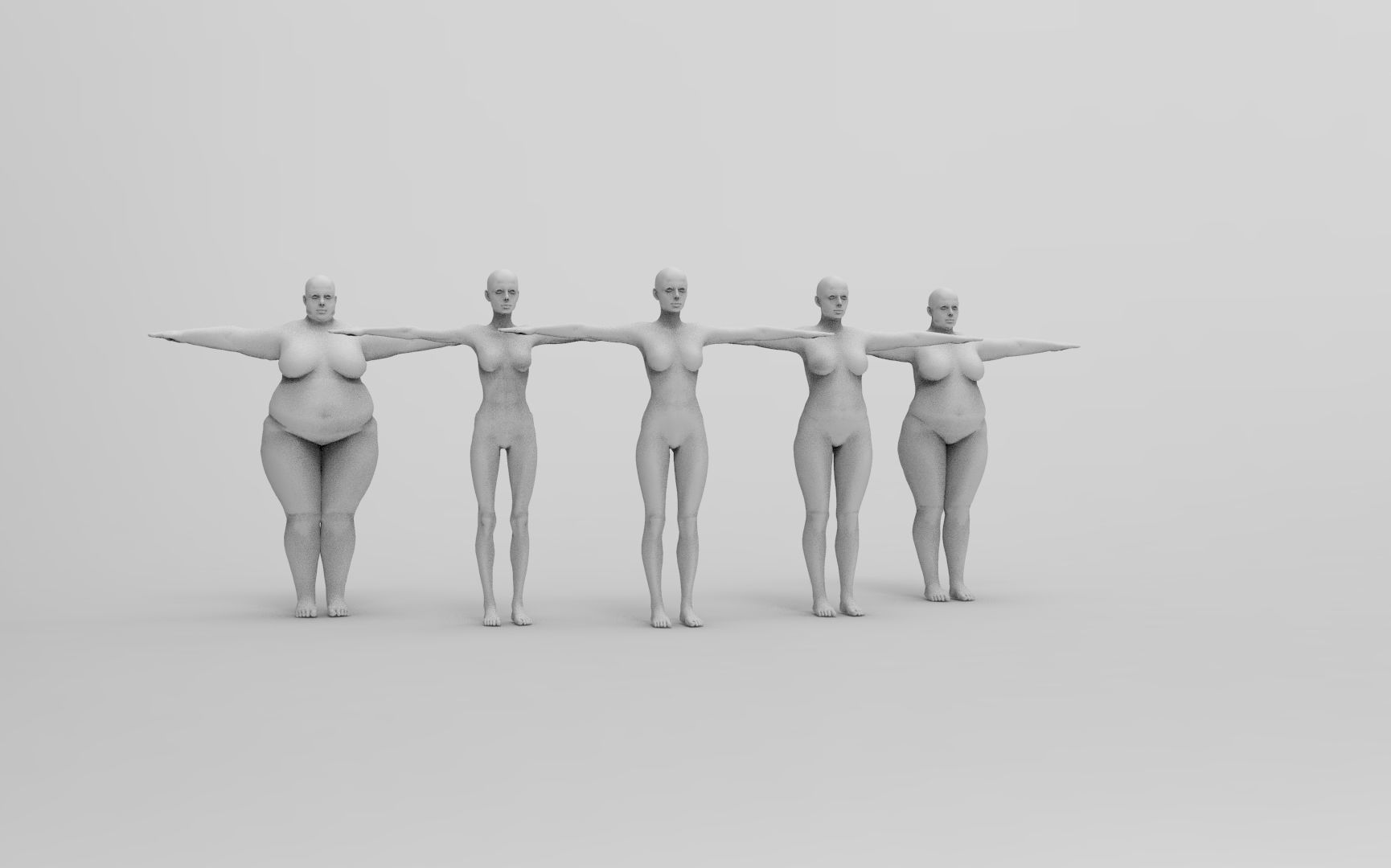 Five Different Female Body T pose Low-poly 3D model_11