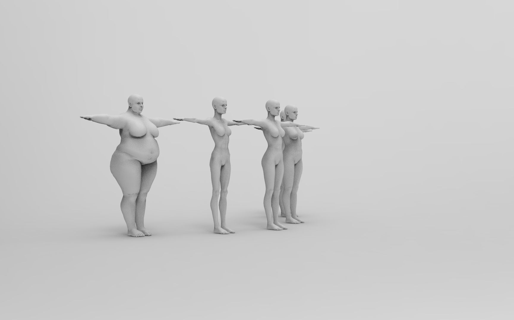 Five Different Female Body T pose Low-poly 3D model_9