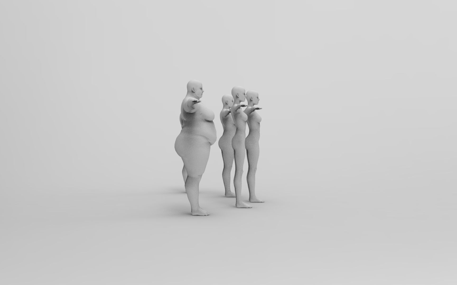 Five Different Female Body T pose Low-poly 3D model_7
