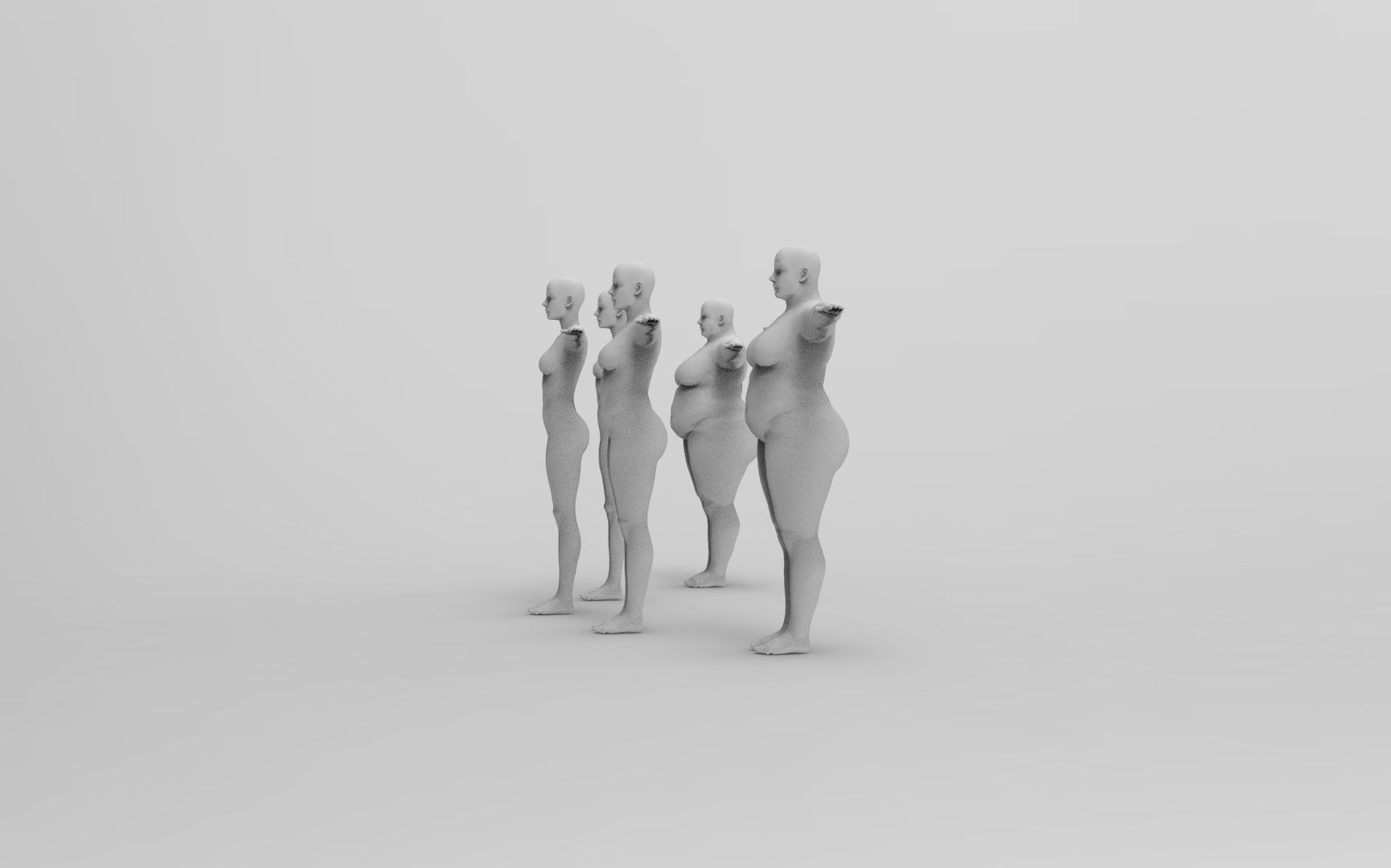 Five Different Female Body T pose Low-poly 3D model_15
