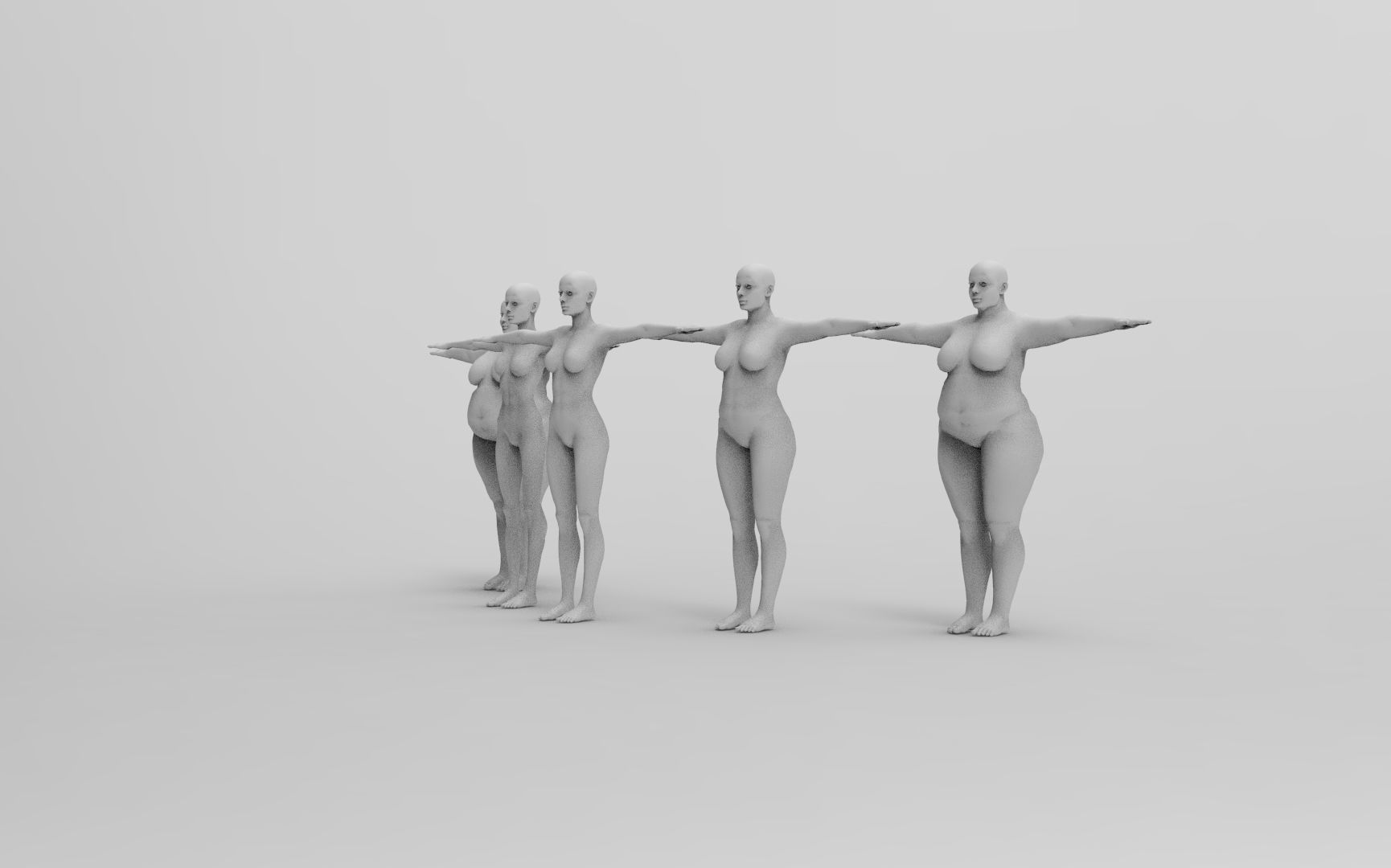 Five Different Female Body T pose Low-poly 3D model_13