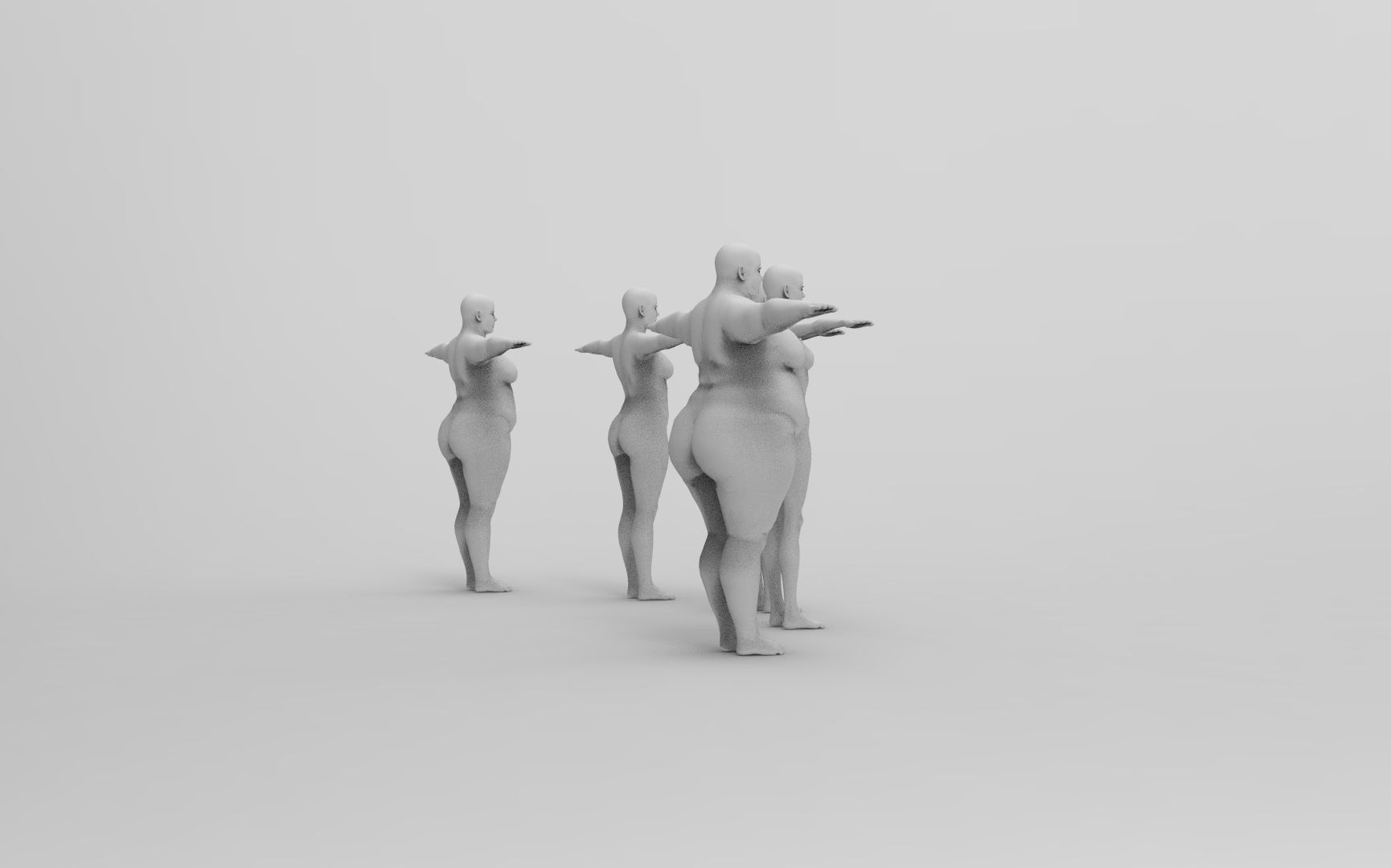Five Different Female Body T pose Low-poly 3D model_6