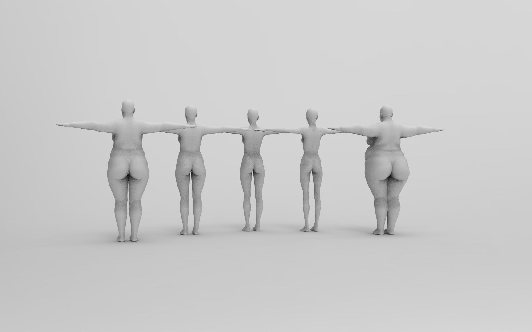 Five Different Female Body T pose Low-poly 3D model_19