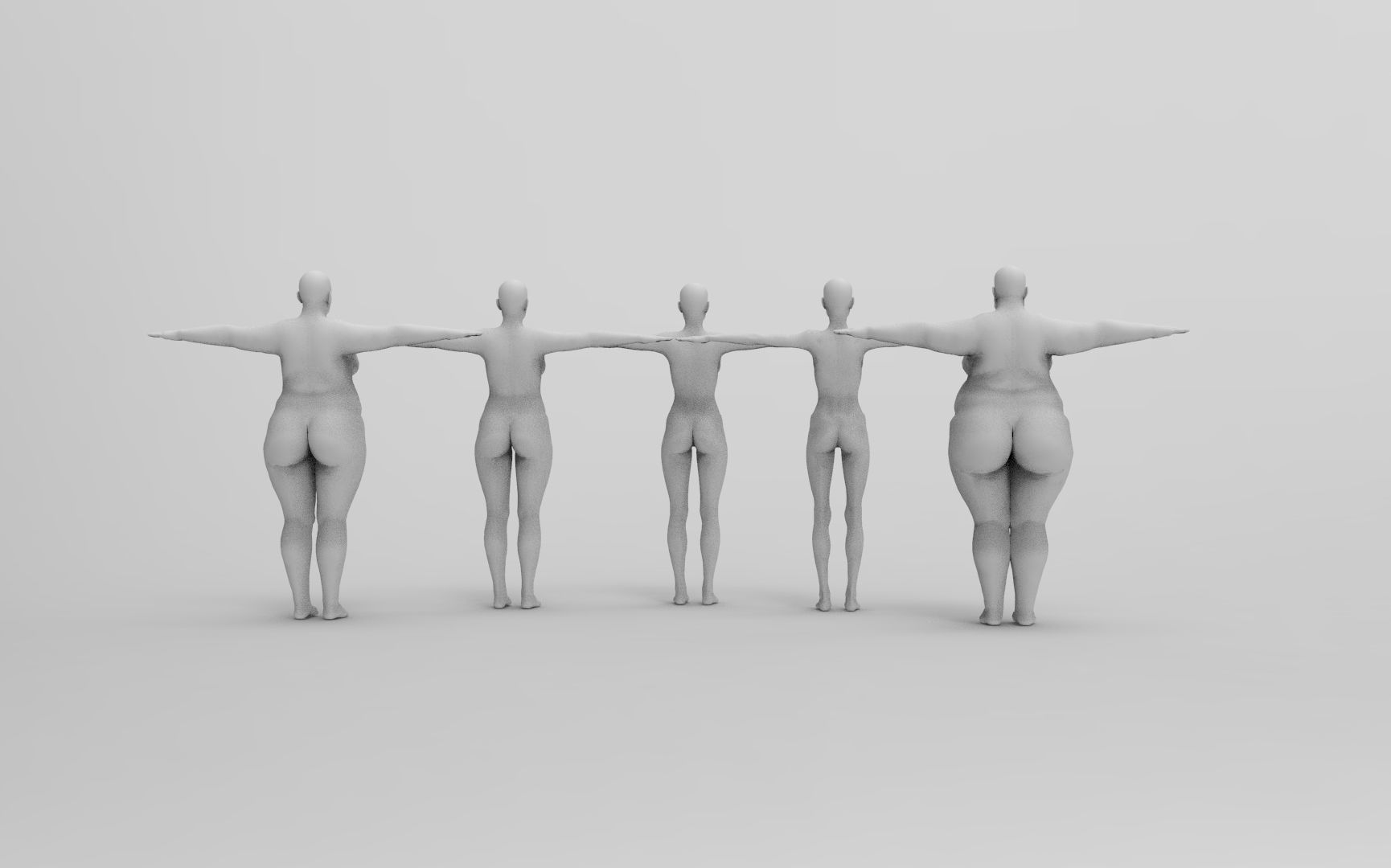 Five Different Female Body T pose Low-poly 3D model_3