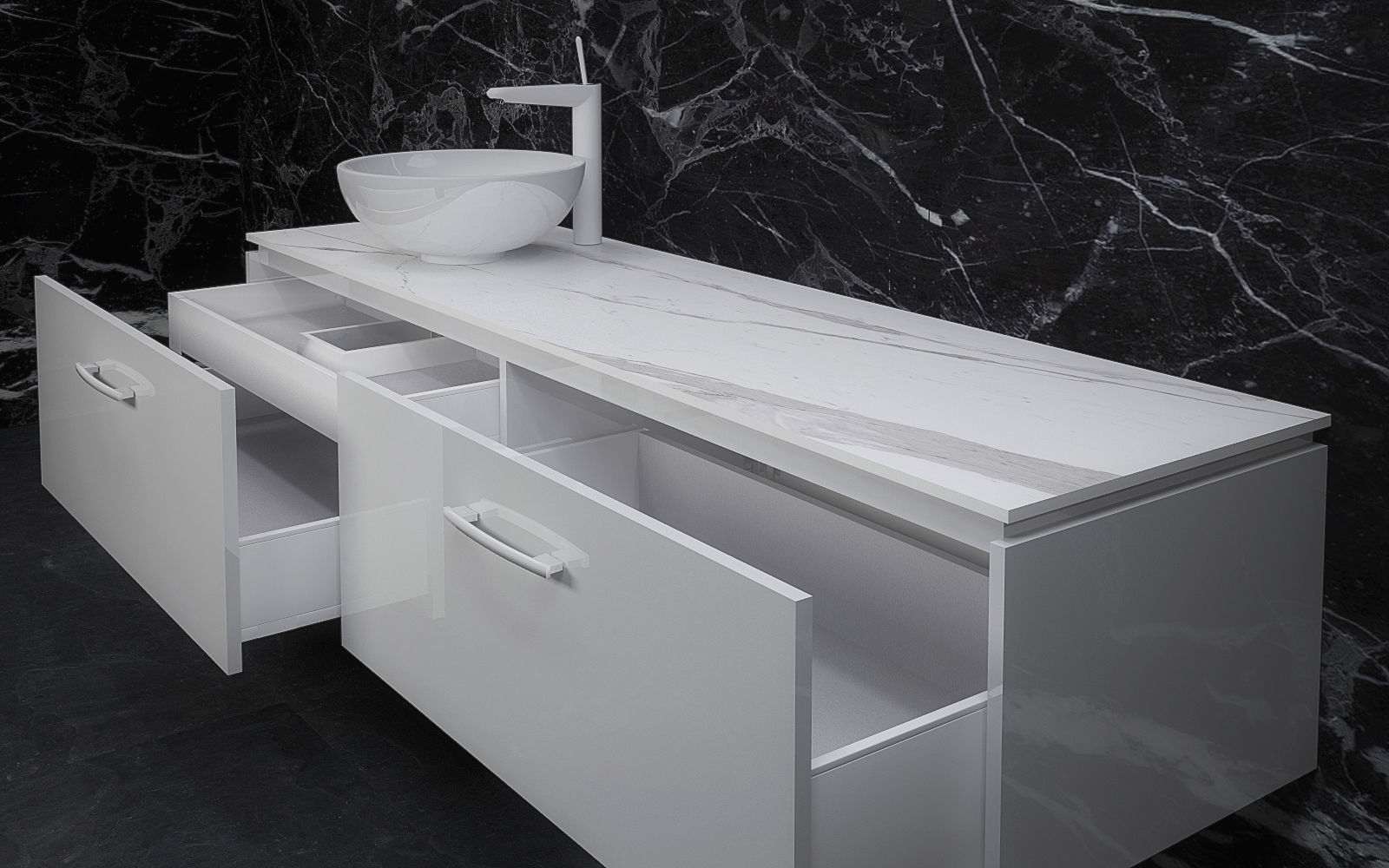 Bathrooms bathroom with sink and marble wall 3D model_2