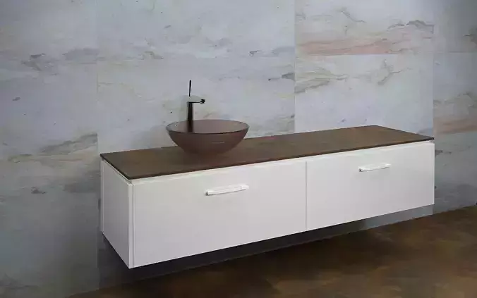 Bathrooms bathroom with sink and marble wall