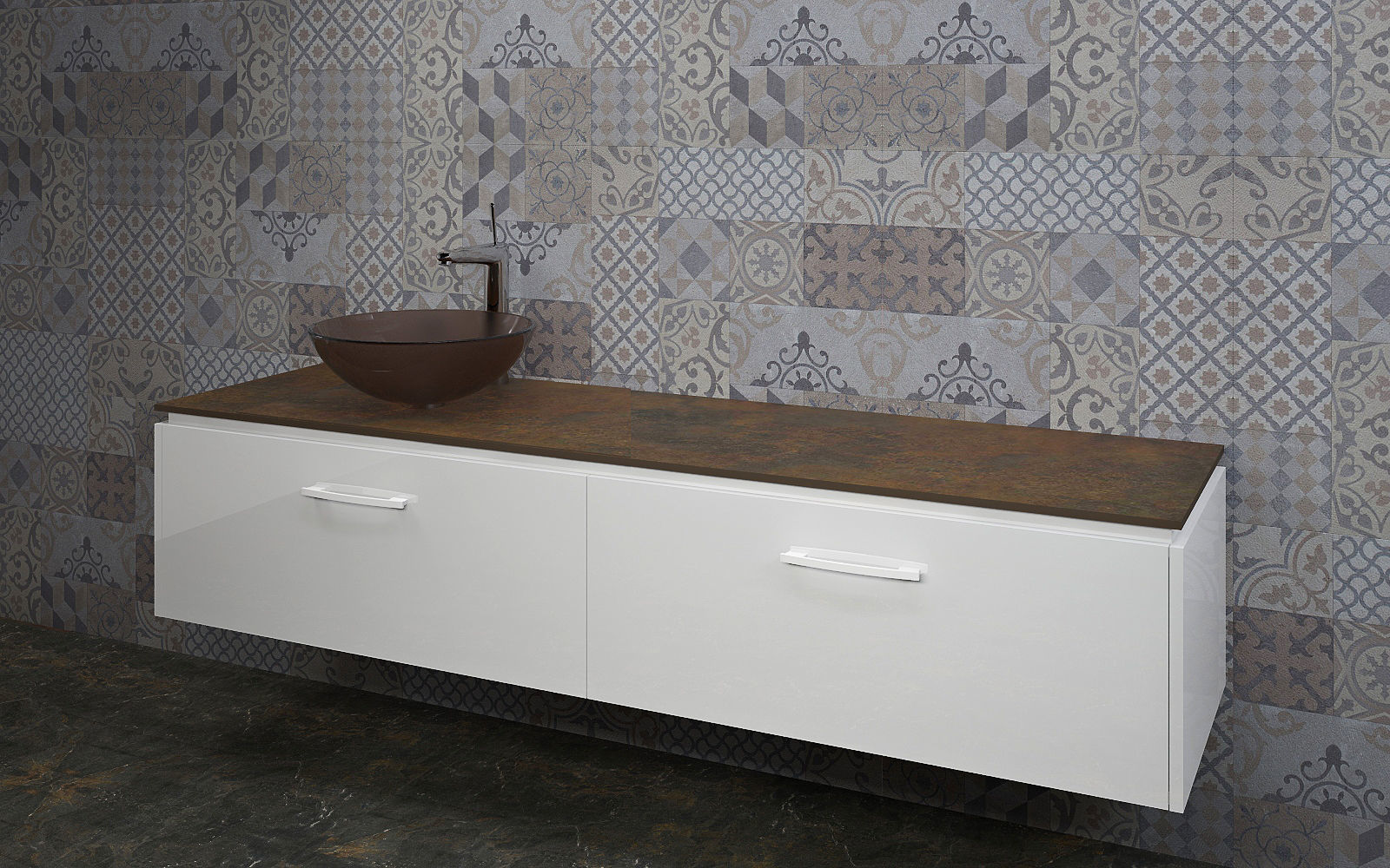 Bathrooms bathroom with sink and marble wall 3D model_1