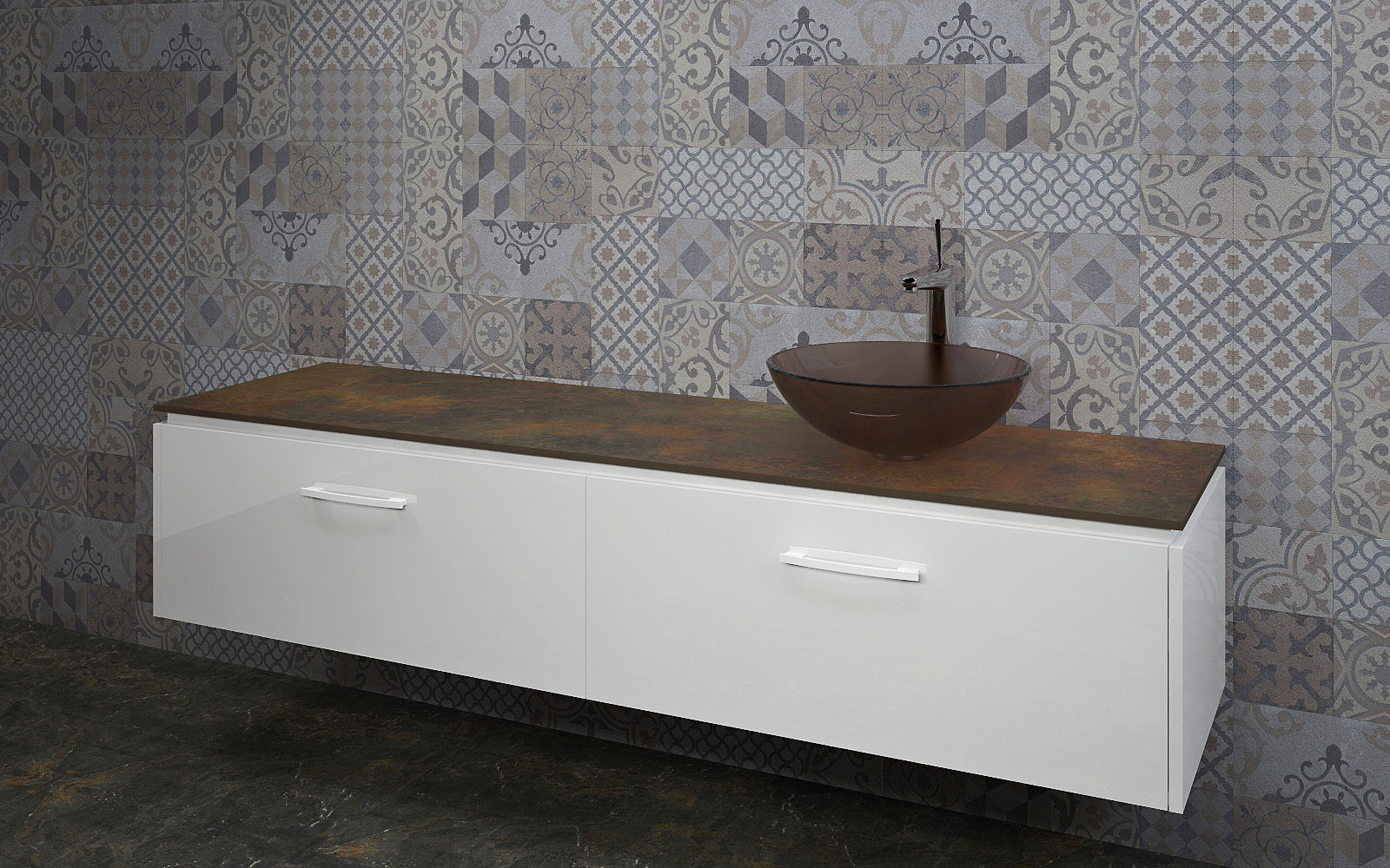 Bathrooms bathroom with sink and marble wall 3D model_1