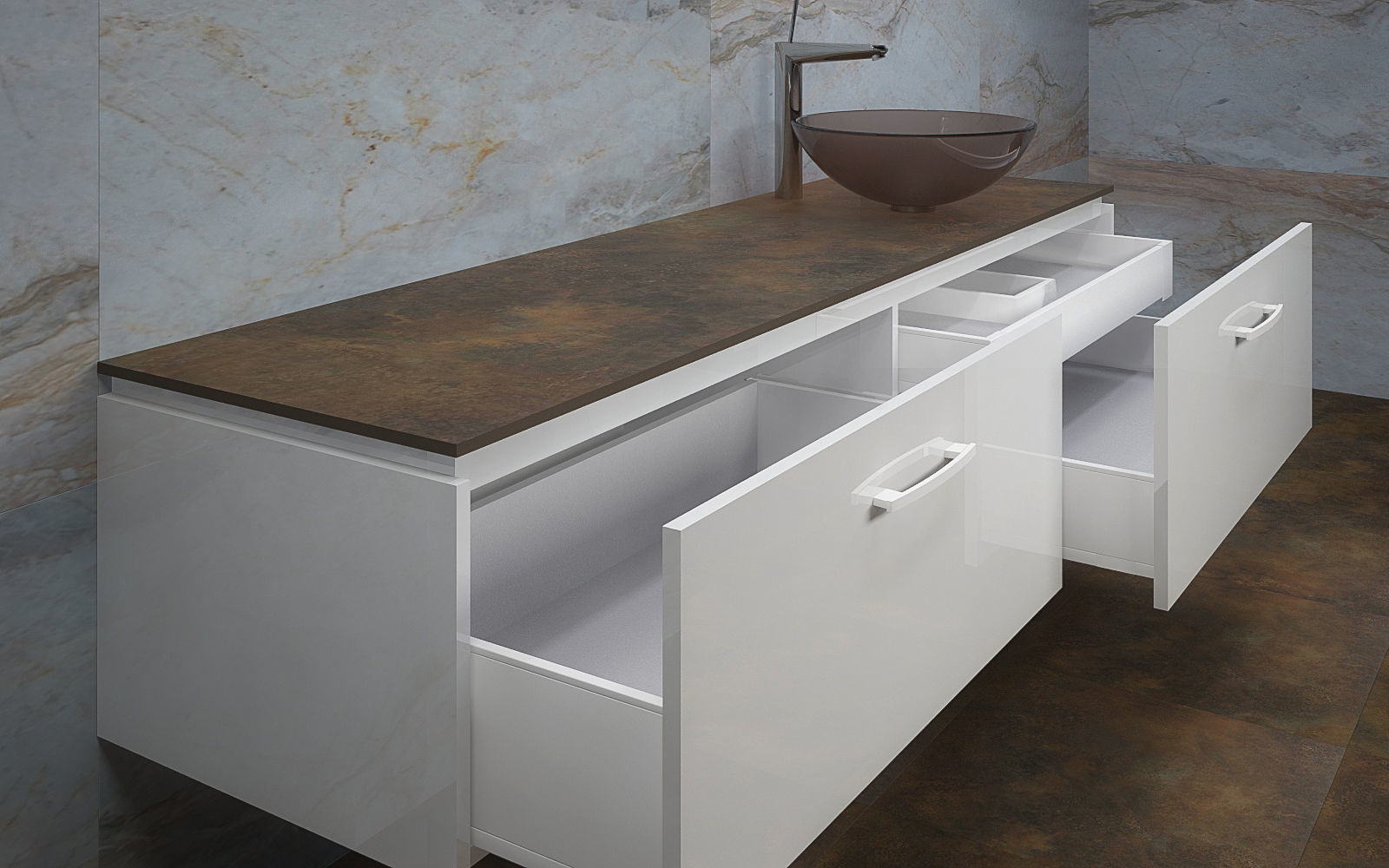 Bathrooms bathroom with sink and marble wall 3D model_2