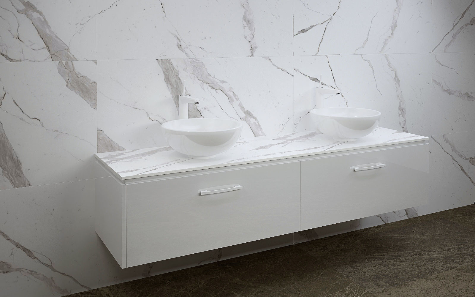 Bathrooms two sinks with marble wall 3D model_1