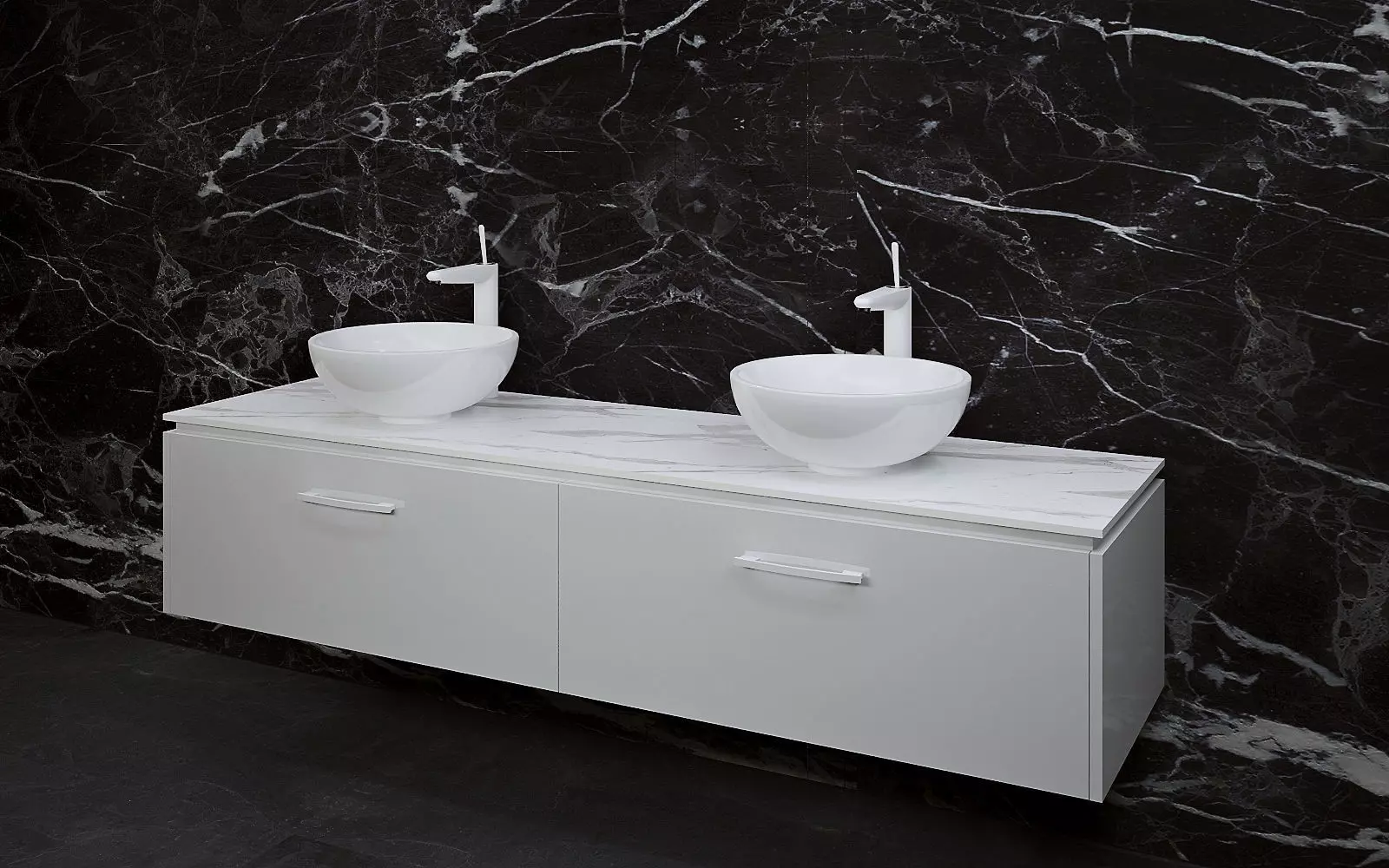 Bathrooms two sinks with marble wall 3D model_0