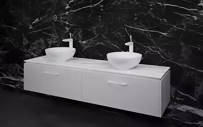 Bathrooms two sinks with marble wall